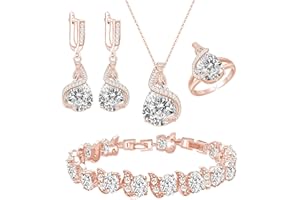 GZWHD Jewelry Set for Women Water Drop Cubic Zirconia Artificial Crystal Earrings Pendant Necklace Open Ring Tennis Bracelet Wedding Anniversary Birthday Engagement Gift for Bridesmaid Wife Girlfriend Friend