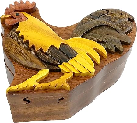 Gallo, todos naturales maderas exóticas caja de Puzzle, 5 x 4 x 2 