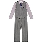 Van Heusen Boys 4-Piece Formal Suit Set, Vest, Pants, Collared Dress Shirt, and Tie
