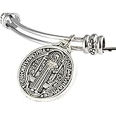San Benito Bracelet | St Benedict Medals are Great Catholic Gifts or Confirmation Gifts and Medalla de san Benito a Stainless Steel Bangle for Sensitive Skin a Saint Benedict Bracelet for Men or Women