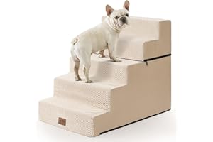 COZY KISS Dog Stairs for Small Dogs, 5 Tier Removable Wider Pet Stairs for Couch and Bed, 23.6" H Non-Slip Dog Steps for Puppies and Old Cats with Support Board, 19.7x29.5x23.6 inch, Beige