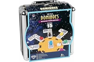 Doublefan Mexican Train Domino Set, Double 15 Domino Set with Aluminum Box, Colorful Dot with 136 Title Domino, Domino Hub, 2