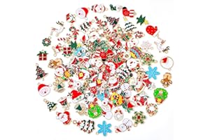 Modacraft 120 Pcs Christmas Charms for Jewelry Making, Multiple Styles Gold Enamel Pendant Charms with Santa Snowflake Tree for DIY Bracelet Necklace Earring Keychain Craft Supplies Holiday Decor Gift