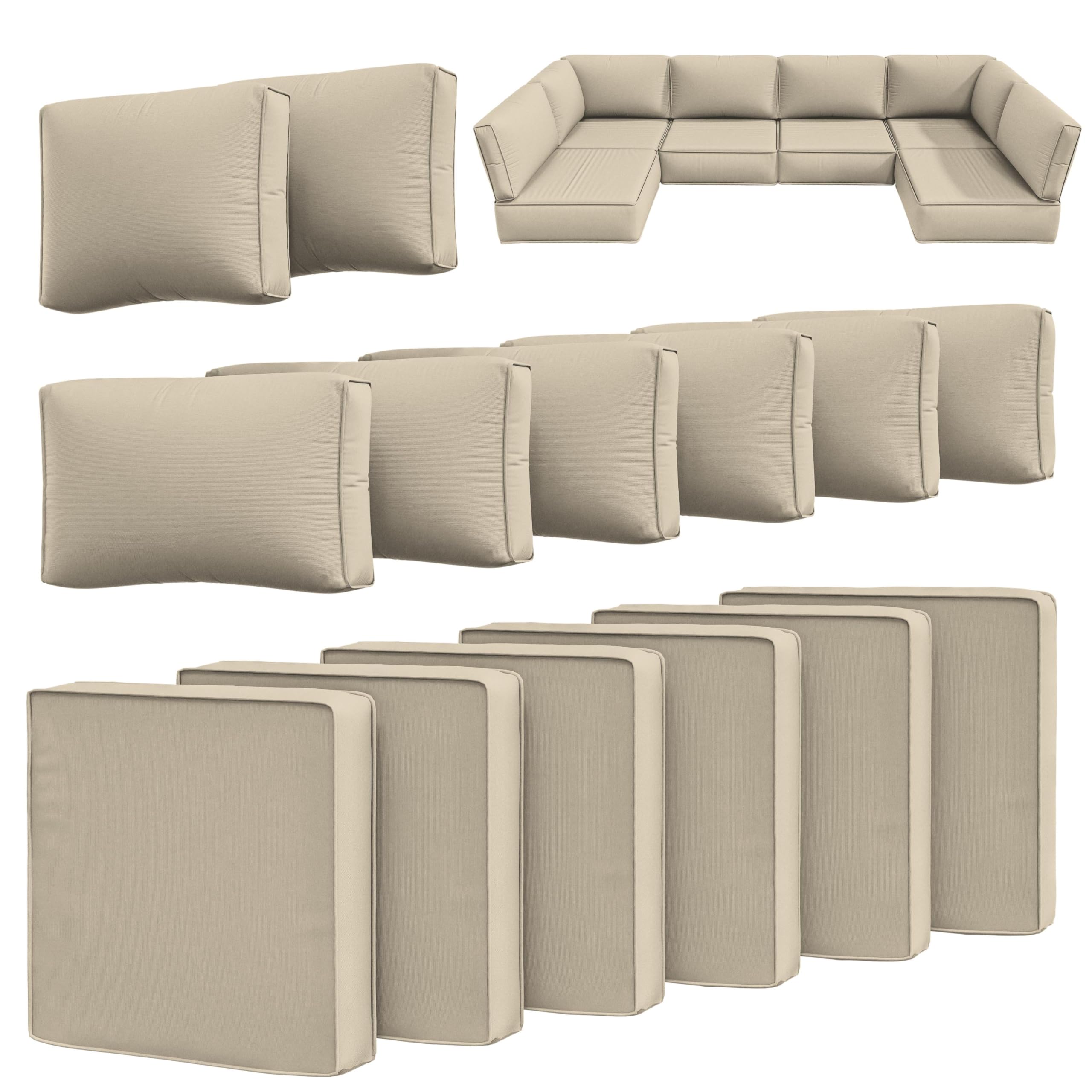 Photo 1 of Snubbull 14 Pcs Outdoor Cushion Slipcovers Outdoor Patio Cushion Covers Replacement Waterproof with Zipper for Outdoor Furniture, Patio Sofa Couch 3 Sizes, Covers Only
