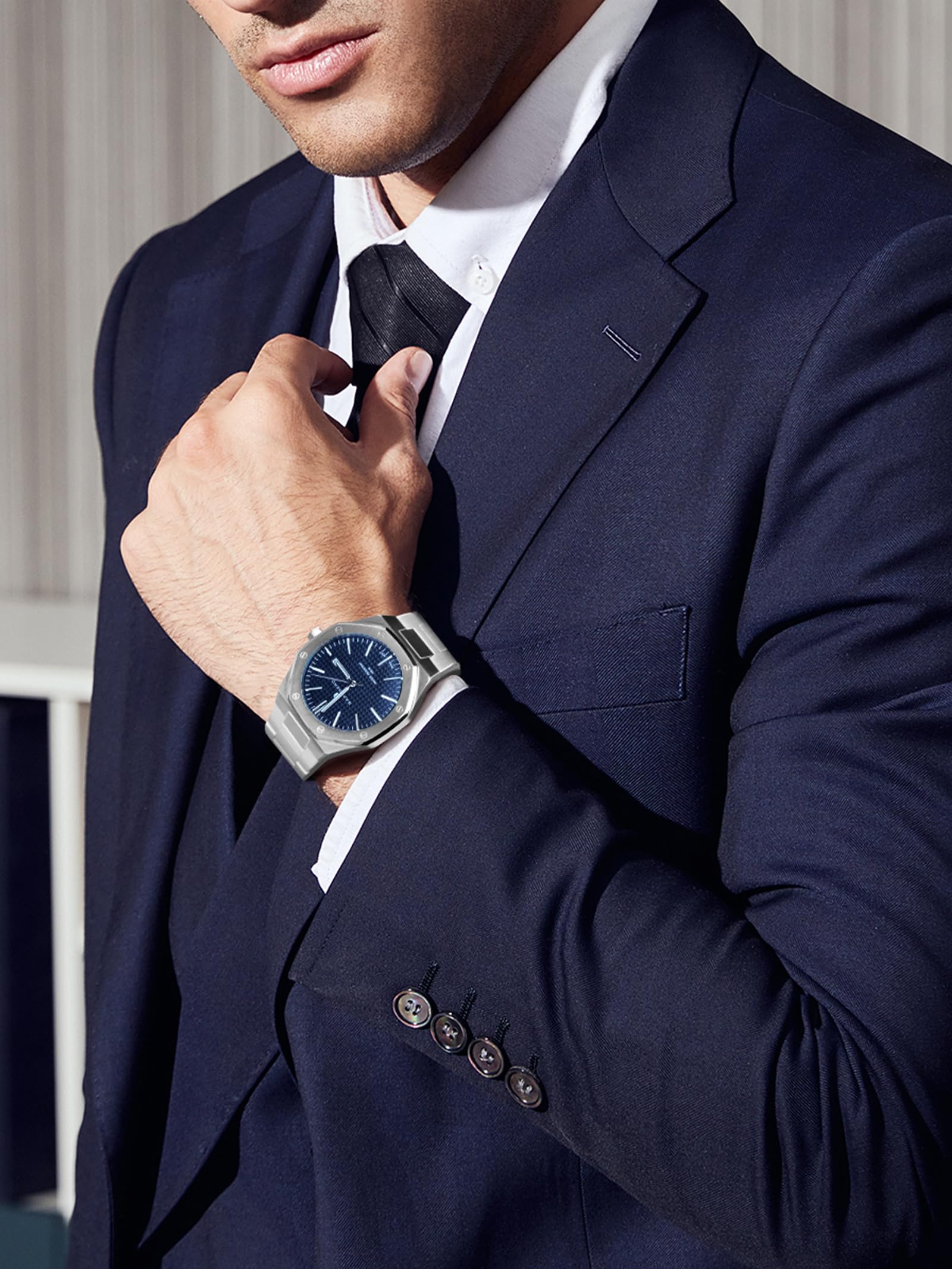 SAPPHERO Watches Men's 30M Waterproof Watch Men's Stainless Steel Octagonal Men's Watch Silver Quartz Japanese Movements Business Casual Luminous Watch with Date