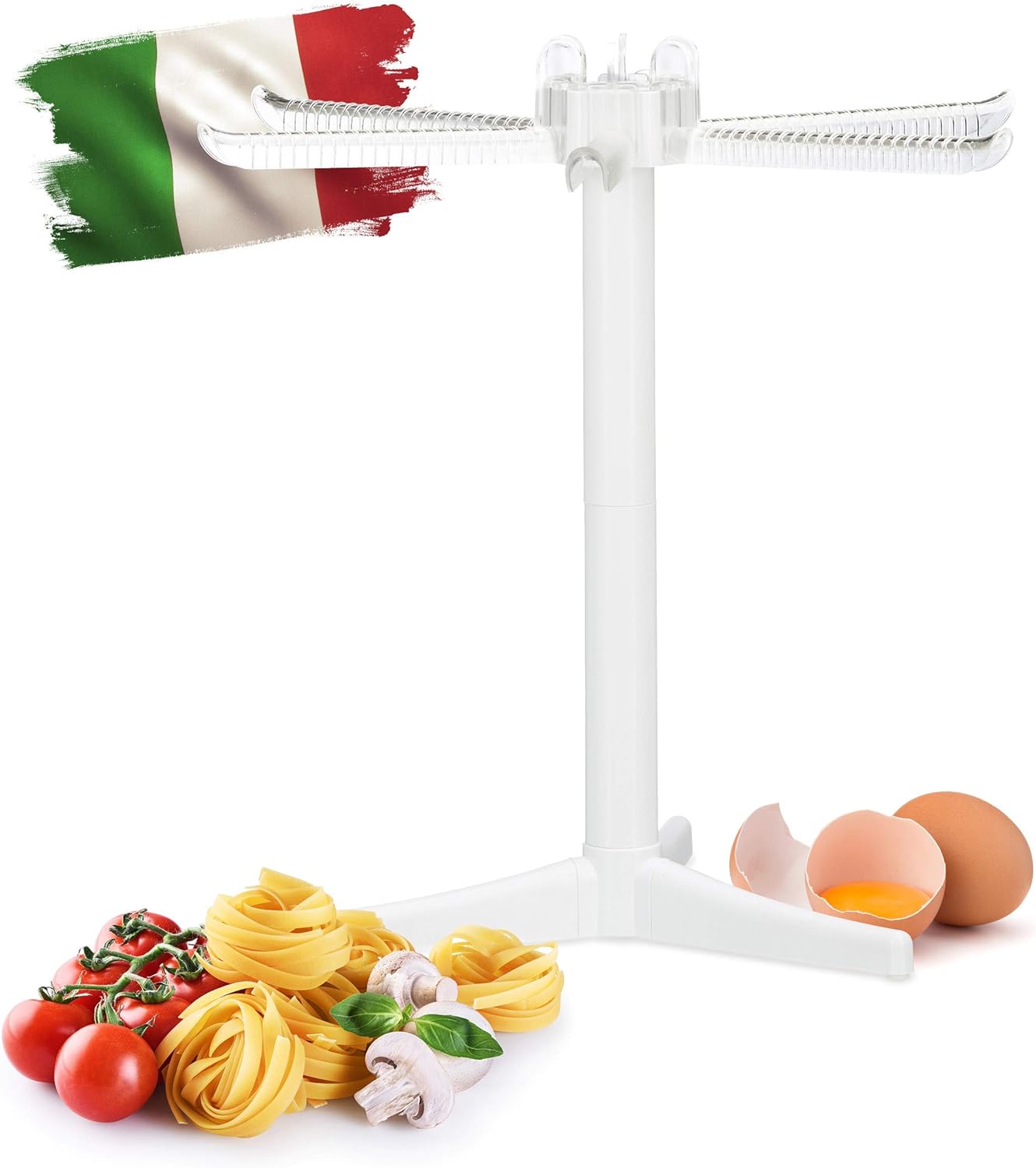 Relaxdays Nudeltrockner 6 Arme, Nudelständer faltbar zum Pasta Trocknen, für Spaghetti, HxBxT: 31 x 31 x 31 cm, weiß