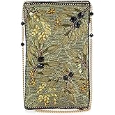 Mary Frances Olive Branch Beaded Floral Crossbody Cell Phone Bag – Leaf & Blossom Design Evening Clutch with Zipper Closure for Travel, Weddings, Parties – Green
