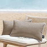 Phantoscope Pack of 2 Outdoor Waterproof Solid Throw Decorative Pillow Cover Decorative Square Outdoor Pillows Cushion Case Patio Pillows for Couch Tent Sunbrella, Light Coffee 12x20 inches 30x50 cm