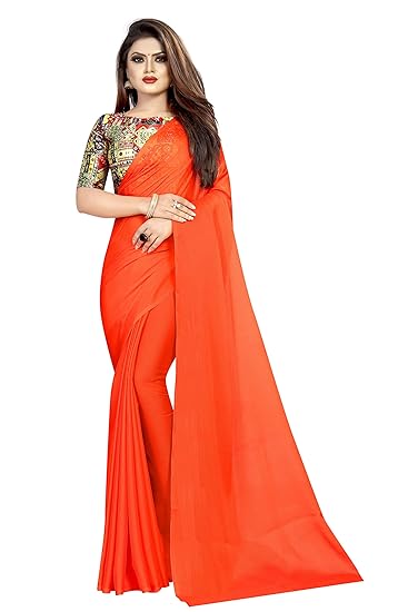 Market Magic World Womens Chiffon Saree With Digital Printed Bloues Piece