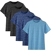 5-Pack Boys Athletic Quick Dry T-Shirts Youth Activewear Short Sleeve Tops（5-18 Years）