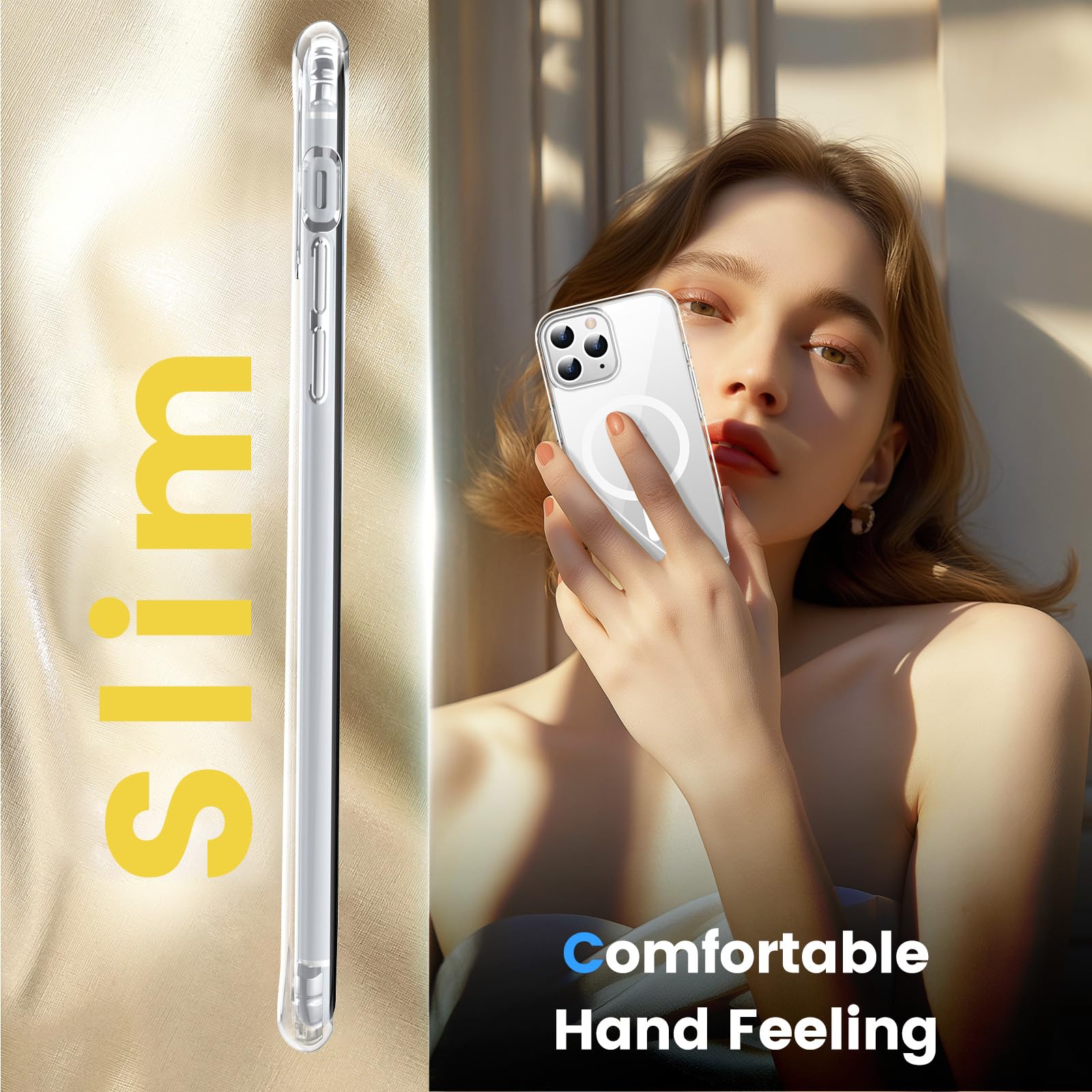 Temdan for iPhone 11 Pro Max Case Clear, Compatible with Magsafe, Anti-Yellowing, Military-Grade Protection, Shockproof Slim Magnetic Phone Case Cover, Transparent