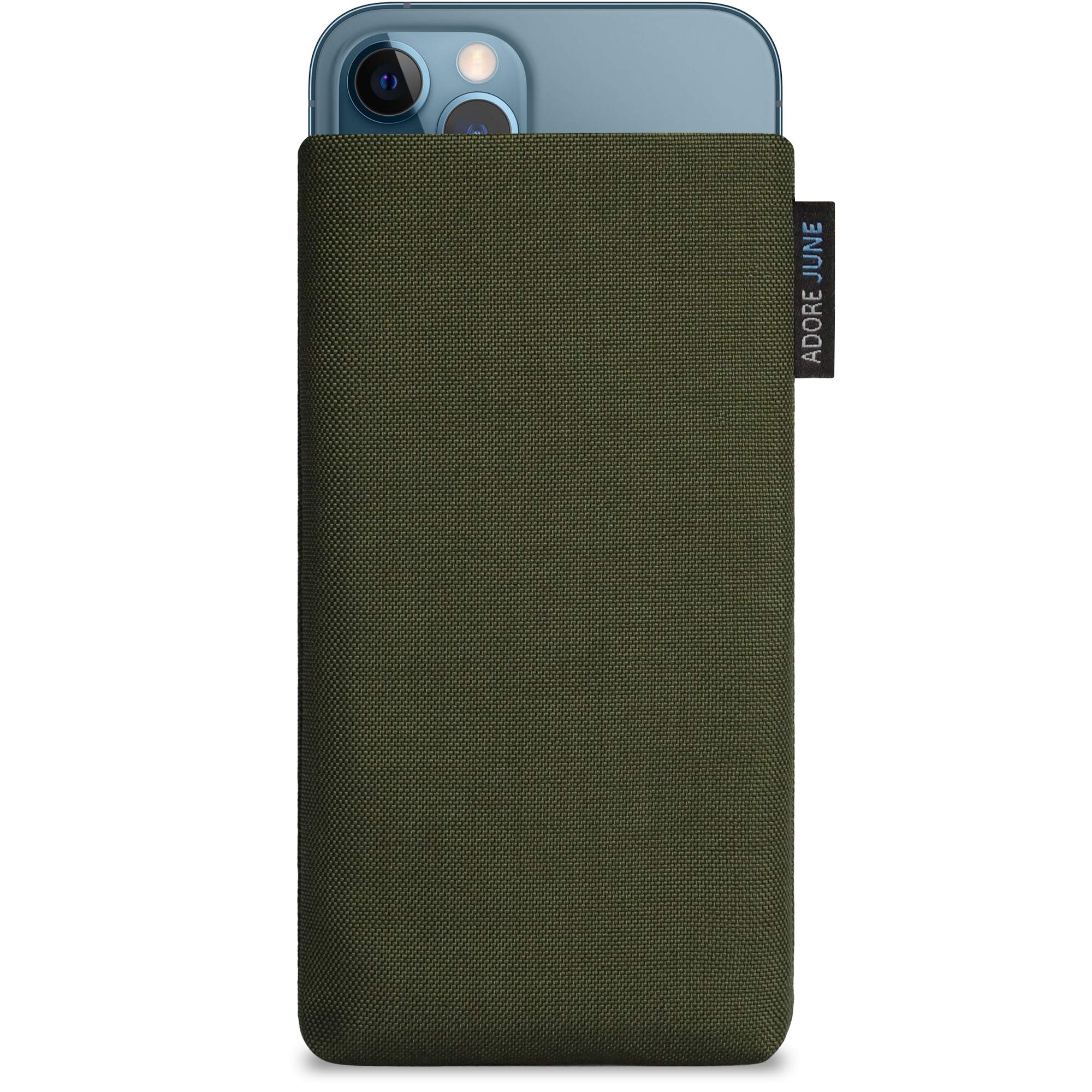 Adore June Classic Olive-Green Protection Sleeve for iPhone 13 / 13 Pro & iPhone 12 / 12 Pro, Durable Fabric Pouch Case with Display Cleaning Effect