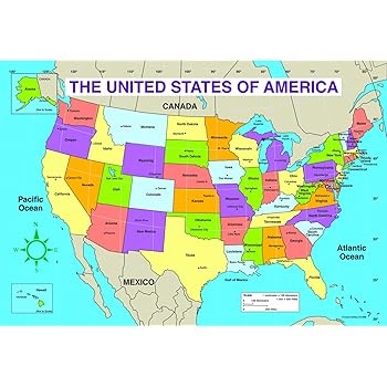 Amazon.com : USA Map for Kids - Laminated - United States Wall Chart