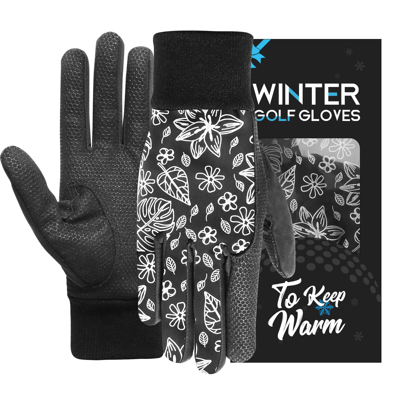 AXKAL Golf Gloves Winter Thermal Both Hands Windproof Waterproof for Men Pair, Winter Golf Gloves Warm Cold Weather Grip Performance Black Dark (Dark, XL)