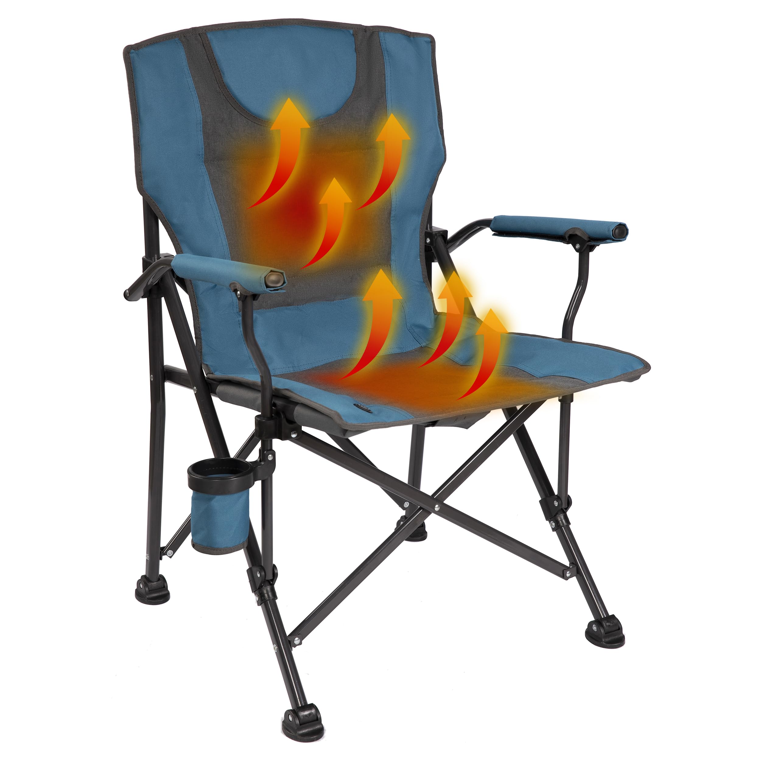 Backyard Expressions Heated Camp Chair with Cupholder – Portable Large, Blue