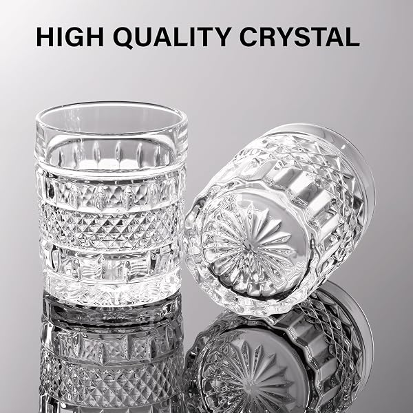 HYGLAZELLE WHISKEY GLASSES SET OF 4 WITH LUXURY BOX, 10OZ OLD FASHIONED WHISKEY GLASSES GIFT FOR COCKTAILS RUM COGNAC BOURBON LIQUOR ROCKS GLASSES MEN GIFT(MIXED)