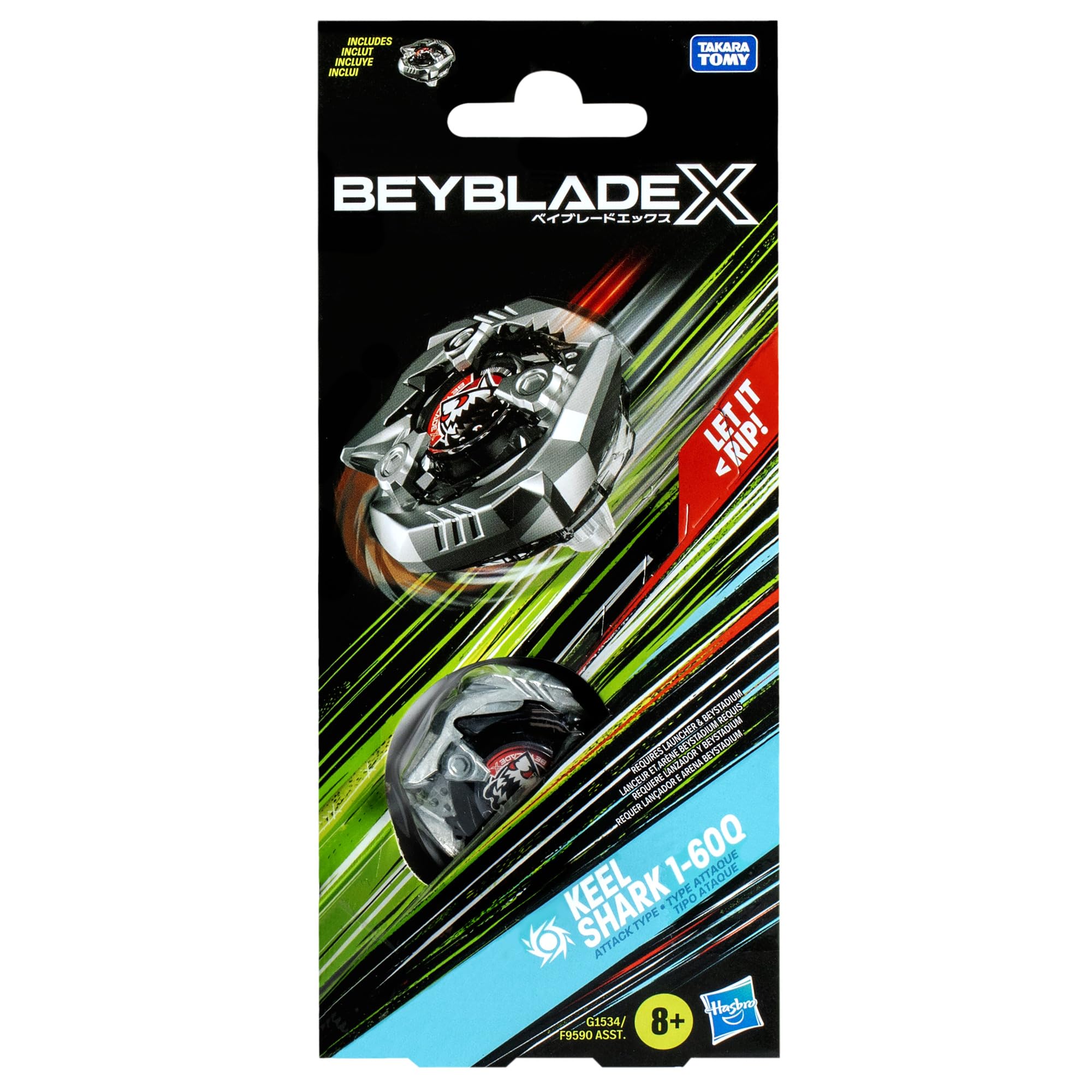 Beyblade X Keel Shark 1-60Q Booster Pack Set with Attack Type Top; Authentic Takara Tomy Battle Tops Games/Toys for Boys and Girls 8+