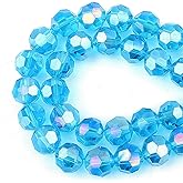 DIQIO 10mm Crystal Beads for Jewelry Making - 32 Faceted Iridescent Beads for Bracelets(65-72pcs, Blue AB)