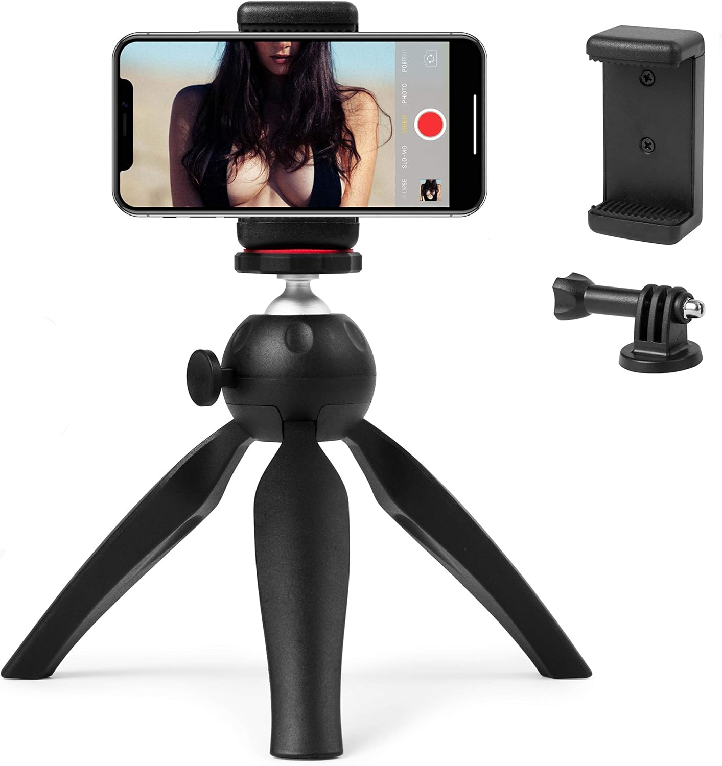 Polarduck Mini Tripod, Mini Phone Tripod Stand, Mini Tripod for iPhone/Compact DLSR/Samsung/Android Cellphone/Webcam/Projector with Universal Phone Mount & GoPro Mount, Fully Adjustable Angle Rotation : Camera & Photo