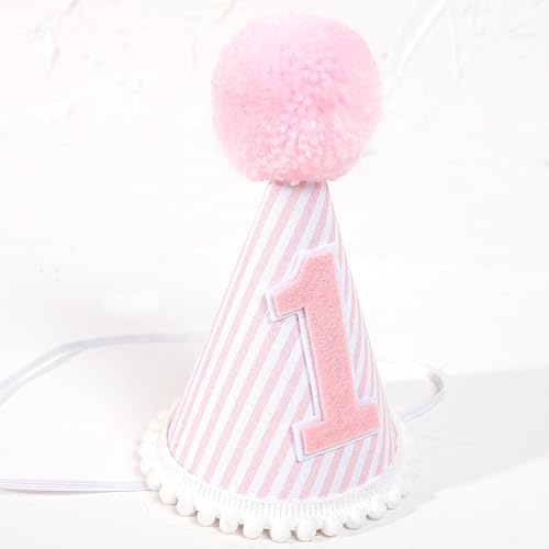 Pink White First Birthday Party Hat Girl's 1st Birthday Crown