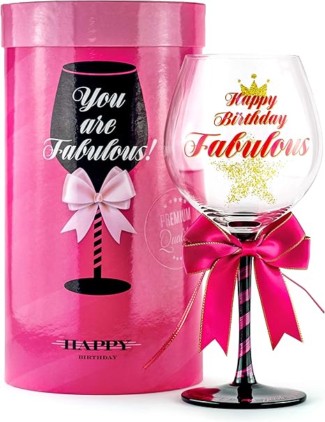Amazon Com Happy Birthday Wine Glass For Women Fun Gift Idea For Best Friend Sister Mom Grandma Aunt Mimi Teacher Fabulous Any Age ay Girl Present For Her Big