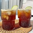 yutrenn 2pcs Clear Glass Cups 8oz High Borosilicate Glass Coffee Mugs Stemless Cocktail Cups for Latte Cappuccino Coffee Water Tea Smoothie, Stackable Fancy Glass Cup Gift for Birthday Wedding