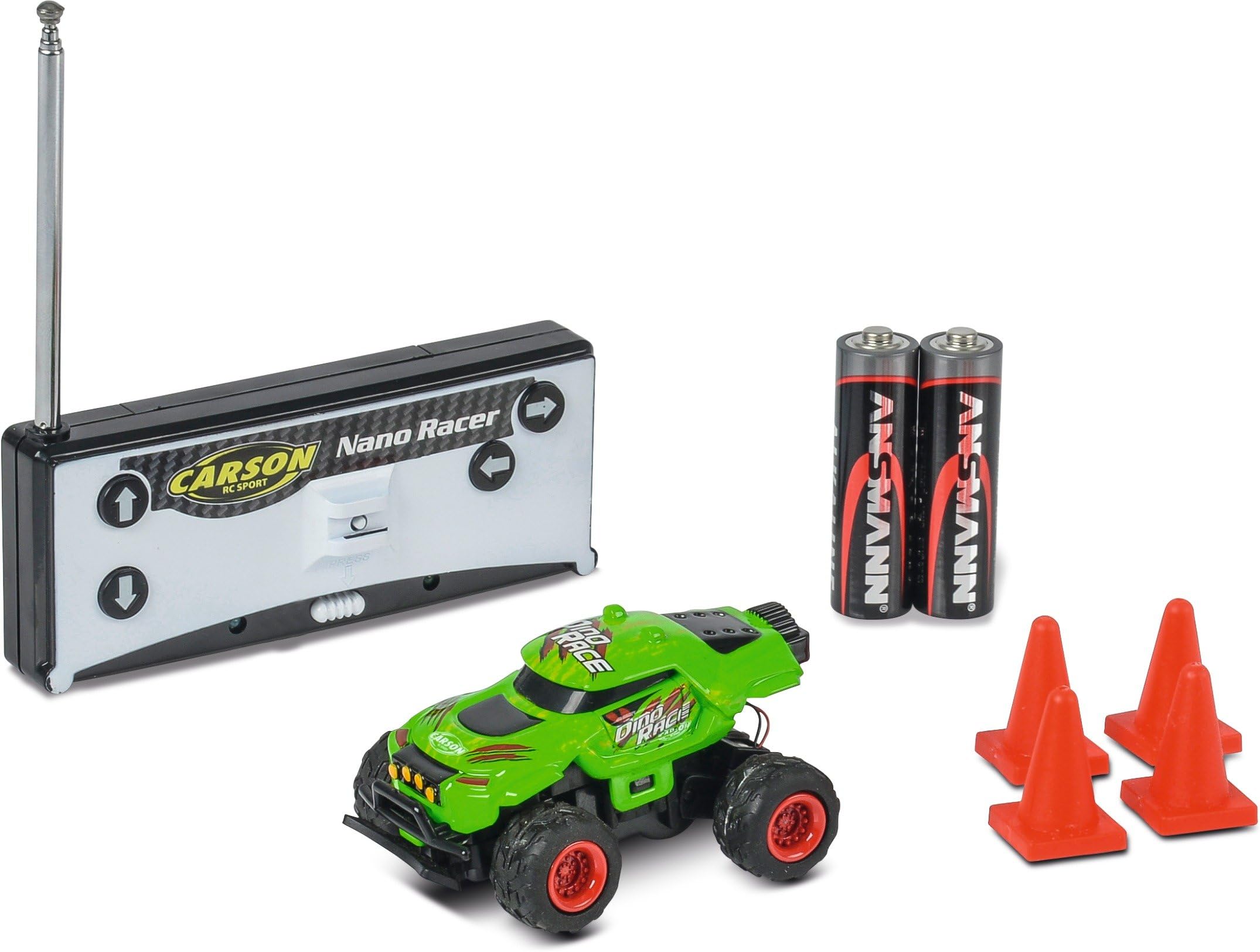 Carson 1:60 Nano Dino-Race 40 MHz 100% RTR, Car, RC Vehicle, Includes Batteries and Remote Control, Driving Time 8 Min, 500404185, Green