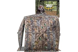 FUNHORUN 360 Degree See Through Hunting Blind with Floor Mat, Ground Blind for Deer/Turkey Hunting, 2/3/4 Person Pop Up Camouflage Tent, Full Open Door