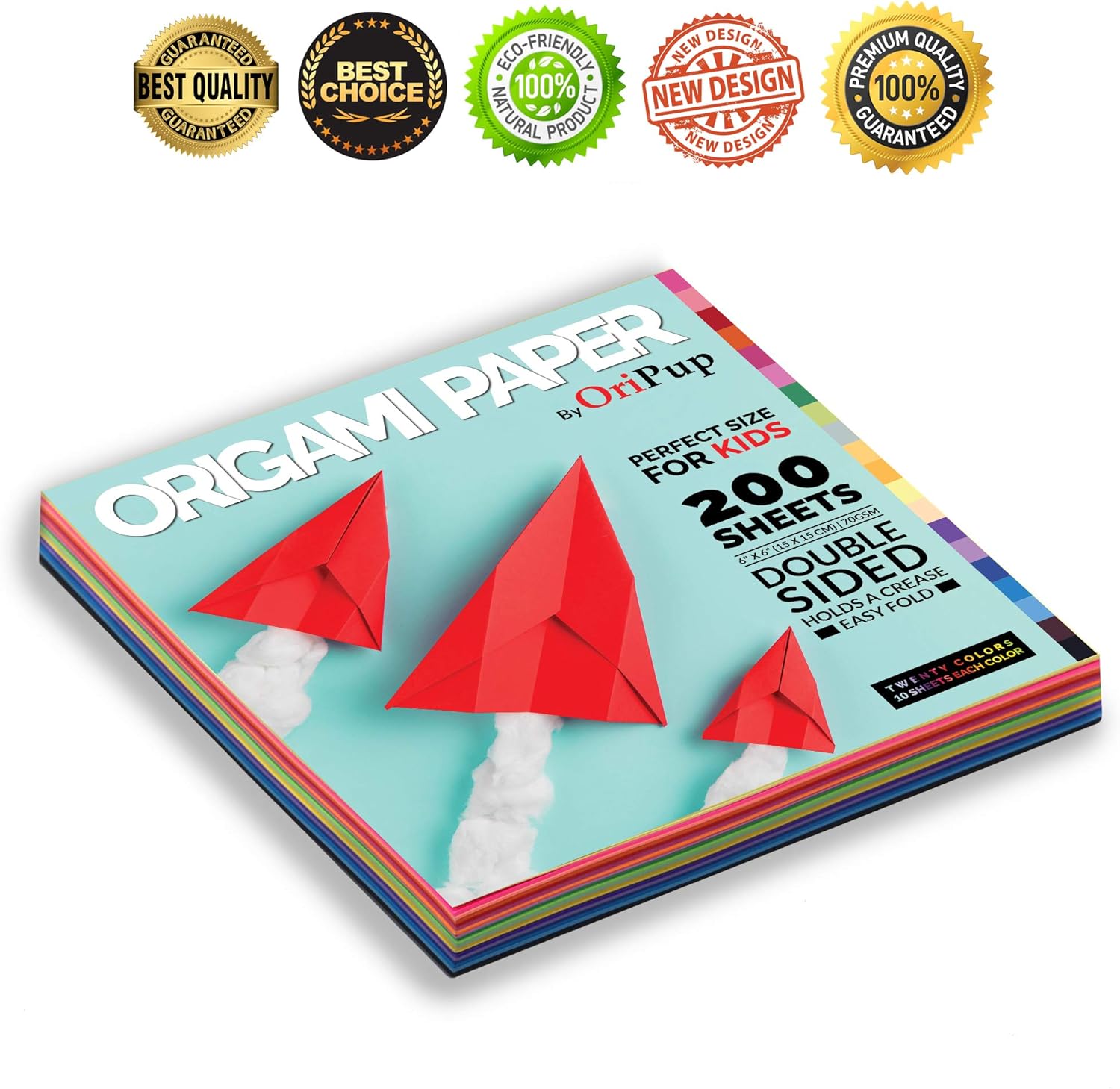 Oripup Origami Paper Double Sided - 200 Sheets in 20 Colors for Crafts - 6x6 inch Colored Square Paper for Kids, Adults and Beginners