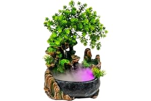 Tabletop Fountain Ornament, Water Fountain Rockery Ornaments with LED Atomizer, Desktop Waterfall Fountain Office, Home, Bedr