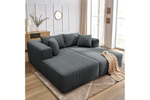 Mvpipi 80.3" Oversized Double Lounge Chaise, Boneless Lounge Sofa Bed with 4 Pillows, Cloud Loveseat Sleeper Couch for Indoor Living Room, No Assembly Required(Corduroy, Gray)