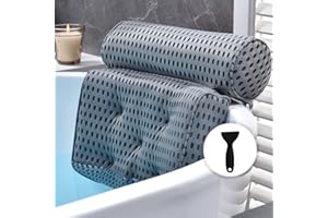 OMYSTYLE Bath Pillow for Tub, Quick Dry & Extra Thick Bathtub Pillow for Head Neck and Back Support, 4D Air Mesh with Powerfu