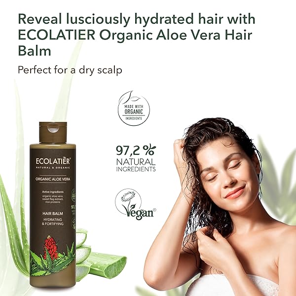 ALOE VERA HAIR BALM – HYDRATING & FORTIFYING CONDITIONER FOR WOMEN, 98.6% NATURAL, VEGAN, MOISTURIZING UNISEX CONDITIONER, DEEP TREATMENT FOR DRY, DAMAGED & CURLY HAIR, SULFATE-FREE, 8.5 FL OZ / 250ML