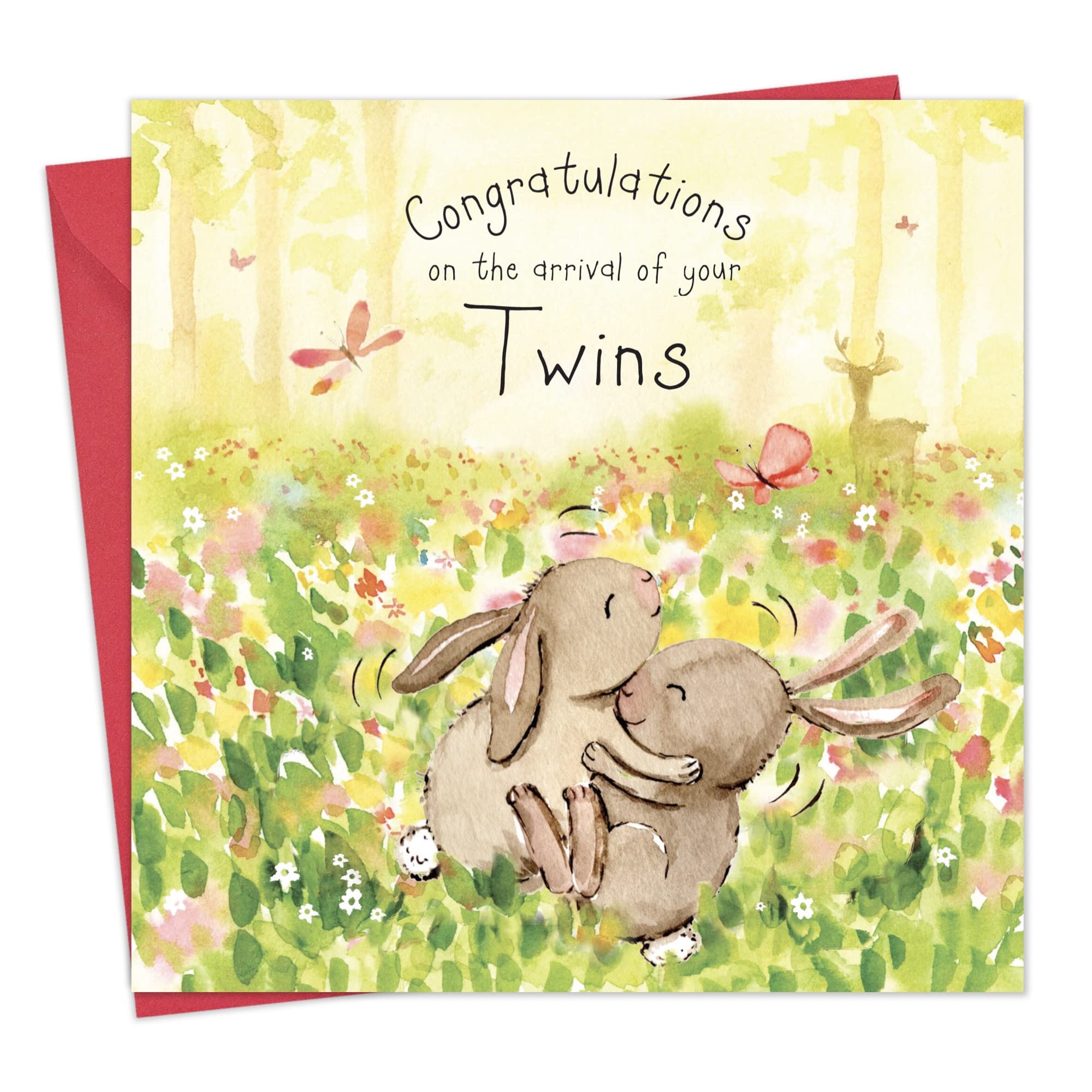 Twizler New Twins Card with Cute Twin Bunnies - New Baby Twins Card - Twins Card - New Baby Card - Newborn Essentials - Congratulations Card - Cute Card - New Baby Gifts - Twins Gifts
