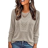 OFEEFAN Long Sleeve Shirts for Women Boho Tops Trendy Blouses Dressy Casual | Lace Tops, Fall Outfits 2026, Fashion Winter Clothing, V Neck Tunic Tops Loose Fit, Business Casual Outfits