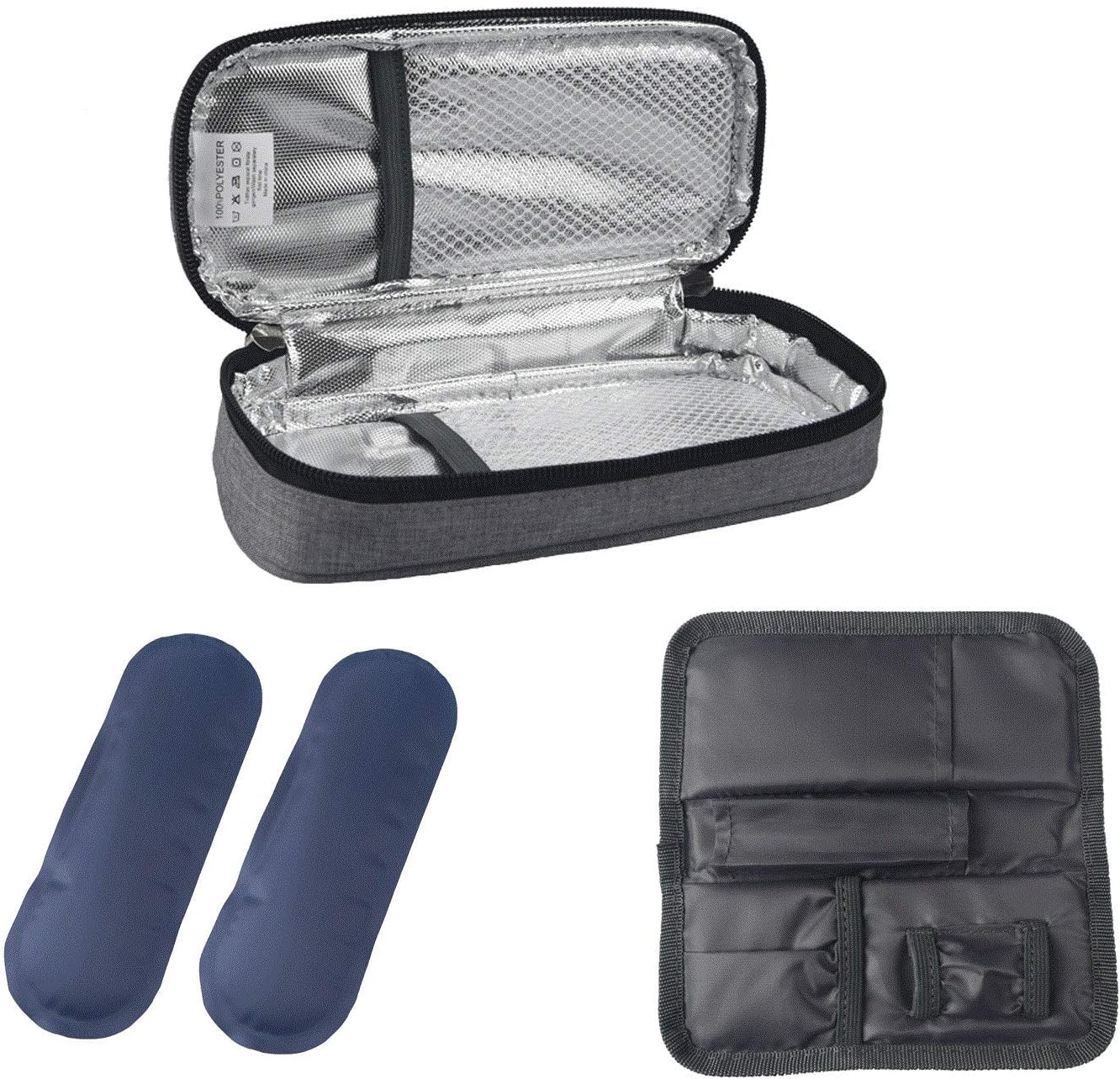 Goldwheat Insulin Cooler Travel Case Diabetic Organizers Medication Cooler Bag with 2 Ice Packs Travel Kits Waterproof and Insulation Liner Grey: Health & Personal Care