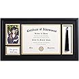 ELSKER&HOME 11x22 Diploma Frames with Tassel Holder for 8.5x11 Certificate Document Shadow Box, 4x6 Graduation Photo, Matte Black Frame, Degree Double Mat, Black with Gold Rim