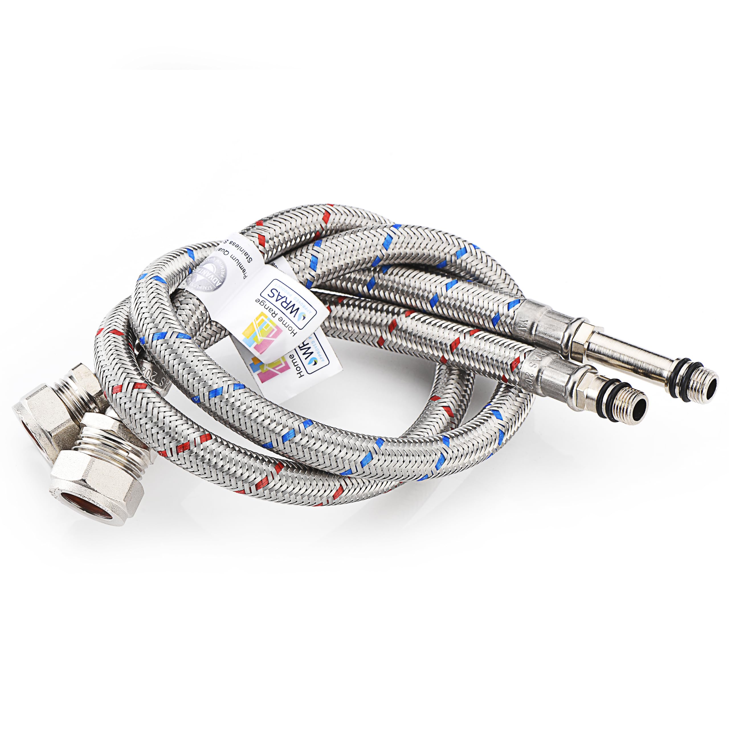 Home Range 500mm WRAS Approved 2X M10 (10mm) x 15mm Compression |4 Lengths| Flexible Hose Pipe Tails Stainless Steel Braided Monobloc Tap Mixer Connectors for Kitchen Sink, Bathroom Basin & Boiler