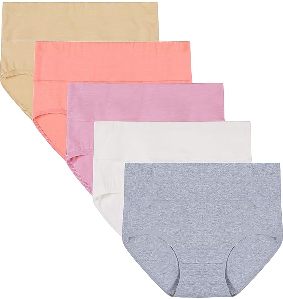 INNERSY Damen Unterwäsche 5Pack Hohe Taille Einfarbig Grundlegende Stil Tummy Control Cotton Briefs Höschen
