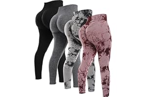 NORMOV 4 Piece Butt Lifting Workout Leggings for Women, Seamless Gym Scrunch Booty Lifting Sets