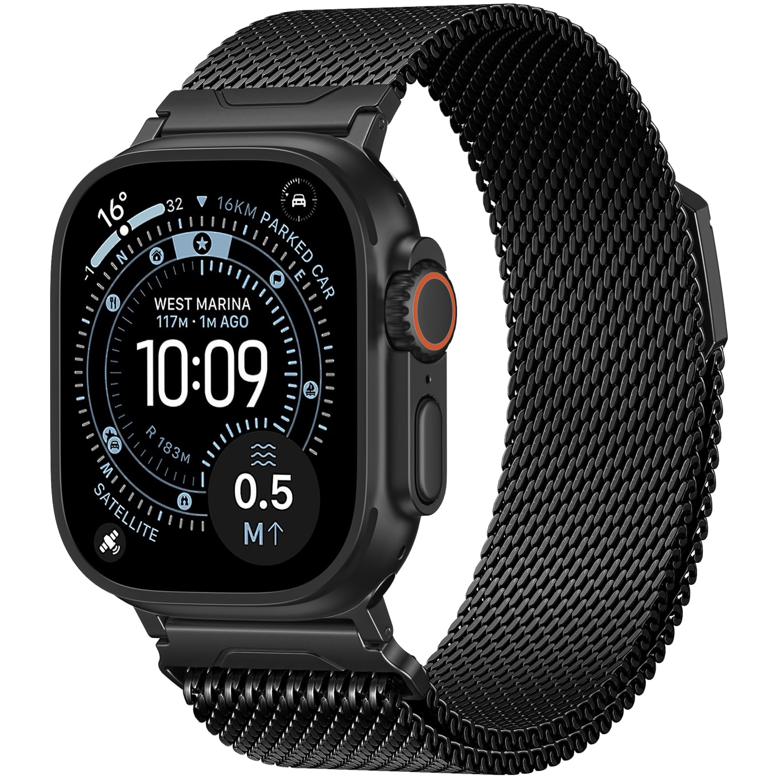 SNBLK Magnetic Metal Bands Compatible with Apple Watch Ultra 3 2 Band for Men 49mm 46mm 45mm 44mm 42mm 41mm 40mm 38mm, Stainless Steel Milanese Strap for iWatch SE Series 11 10 9 8 7 6 5 4, Black