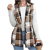 GORGLITTER Women's Plaid Western Long Blazer Vest Sleeveless Cowgirl Trendy Fall Casual Dressy Work Jacket Trench Coat