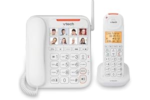VTech CareLine SN5147 Amplified Corded/Cordless Senior Phone System with 90dB Extra-Loud Visual Ringer, Big Buttons & Large D