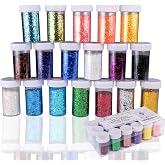 Craft And Party, Chunky Glitter, 18 Jars Assorted Colors Craft Glitter, Body, Make up and Nail Glitter.