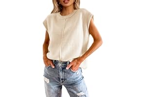 Cicy Bell Womens Summer Cap Sleeve Tops Lightweight Crew Neck Sweater Vest Casual Knit Pullover