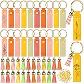 Wavyknot 100 Pcs PU Leather Keychain Blanks Bulk Laser Engraving Blanks Keychain Kit 50 PU Leather Blank Key Fob, 50 Pack Tassels for DIY Key Chains Craft