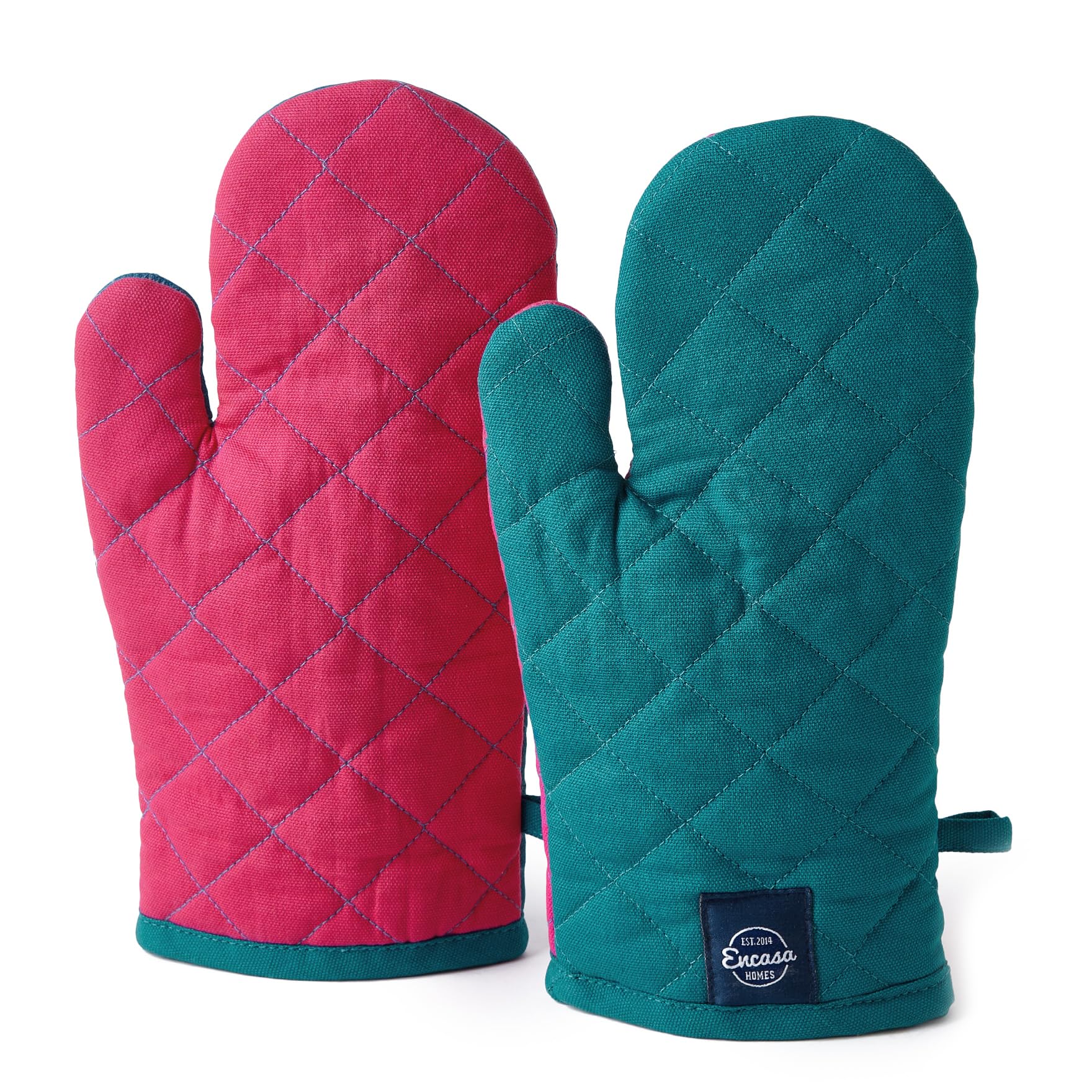 Encasa XO Heat Resistant Cotton Oven Gloves Mitts (2 Pc Set) - Quilted & Safe 17x29 cm - For Kitchen, Cooking & Baking, Grilling, Handling Hot Pots & Pans - Azul Blue