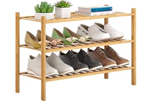 FILWH Bamboo Shoe Rack Stackable Shoe Shelf Storage Organizer for Unit Entryway Hallway and Closet Sturdy Freestanding Shoe S