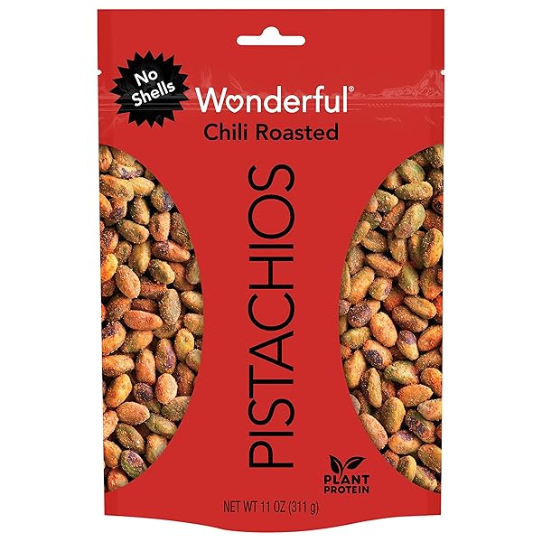 WONDERFUL PISTACHIOS NO SHELLS, CHILI ROASTED NUTS, 11 OUNCE RESEALABLE BAG, PROTEIN SNACKS, GLUTEN FREE COLLEGE SNACKS, HEALTHY SNACKS FOR ADULTS