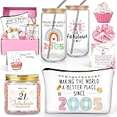 21st Birthday Gifts for Her, Unique 21st Bday Gift Basket for Women, Daughter Sister Friend, Vintage 2005 Birthday Gift Set with 16oz Glass Cup, 7 Pcs